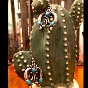SQUASH BLOSSOM TURQUOISE SILVER EARRINGS 1 1/2” LIGHTWEIGHT